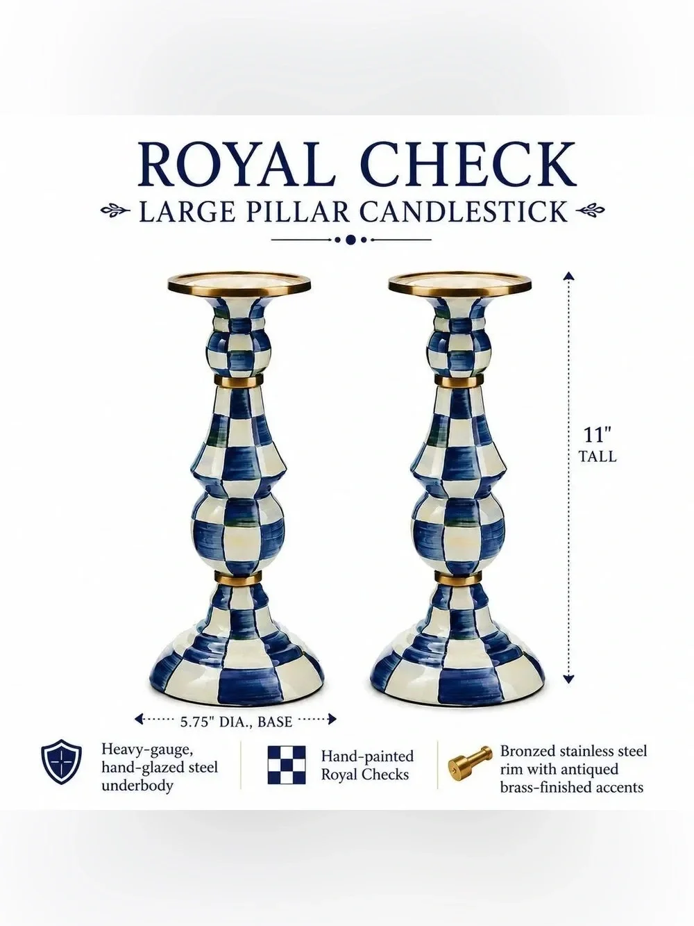 DISCONTINUED MacKenzie-Childs Royal Check Large Pillar Candlestick